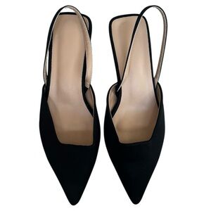 Women’s Temu Black Faux Satin Slingback Kitten Heels- Size 36
